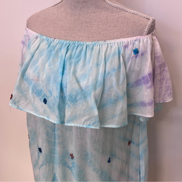 🦋Juliet Dunn🦋Aqua Ombré Off Shoulder Sequins Ruffle Dress NWT Size M - Picture 6 of 16